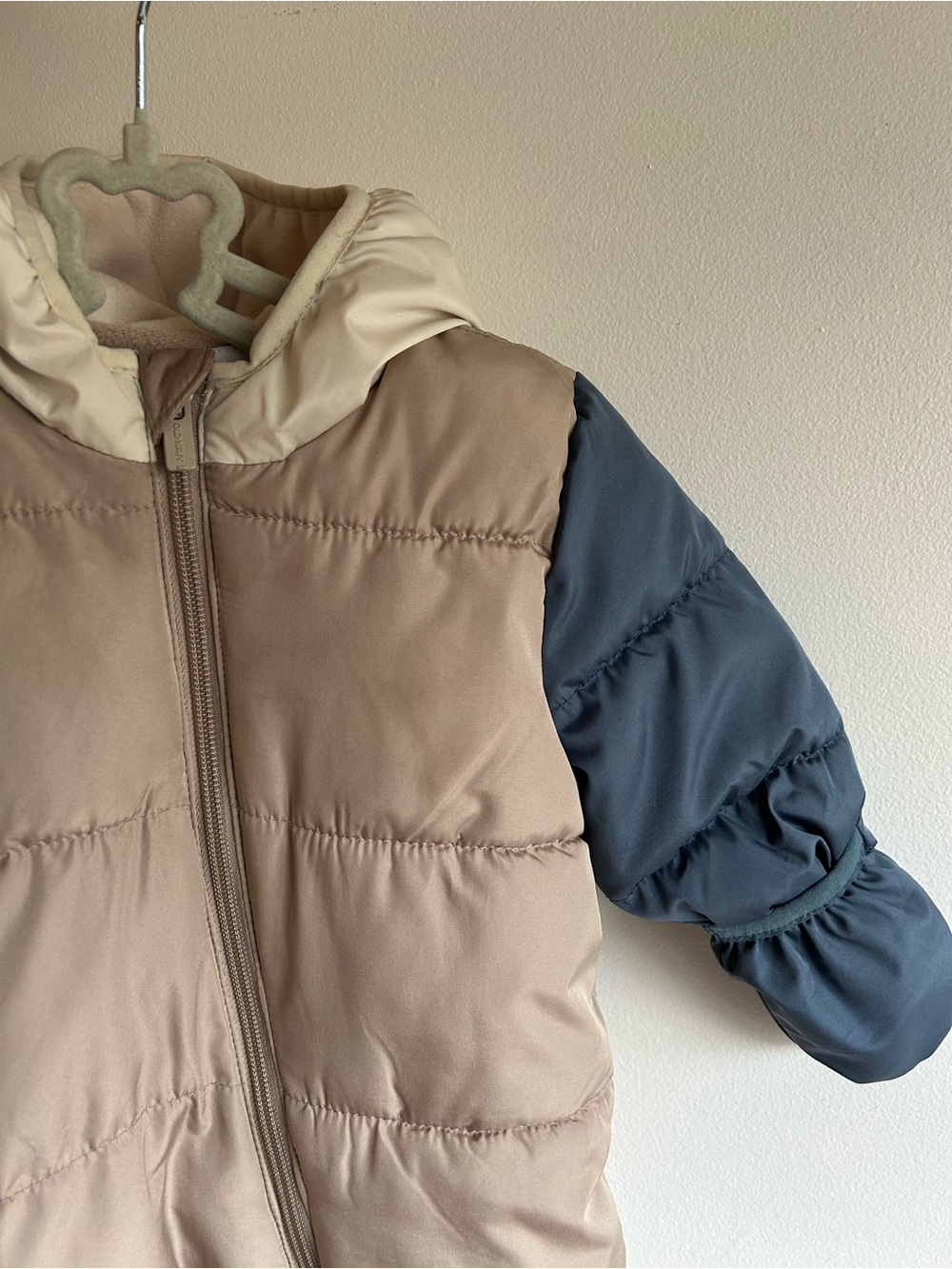 Old Navy Infant Two-Tone Puffer Snowsuit - Taupe & Slate Blue
